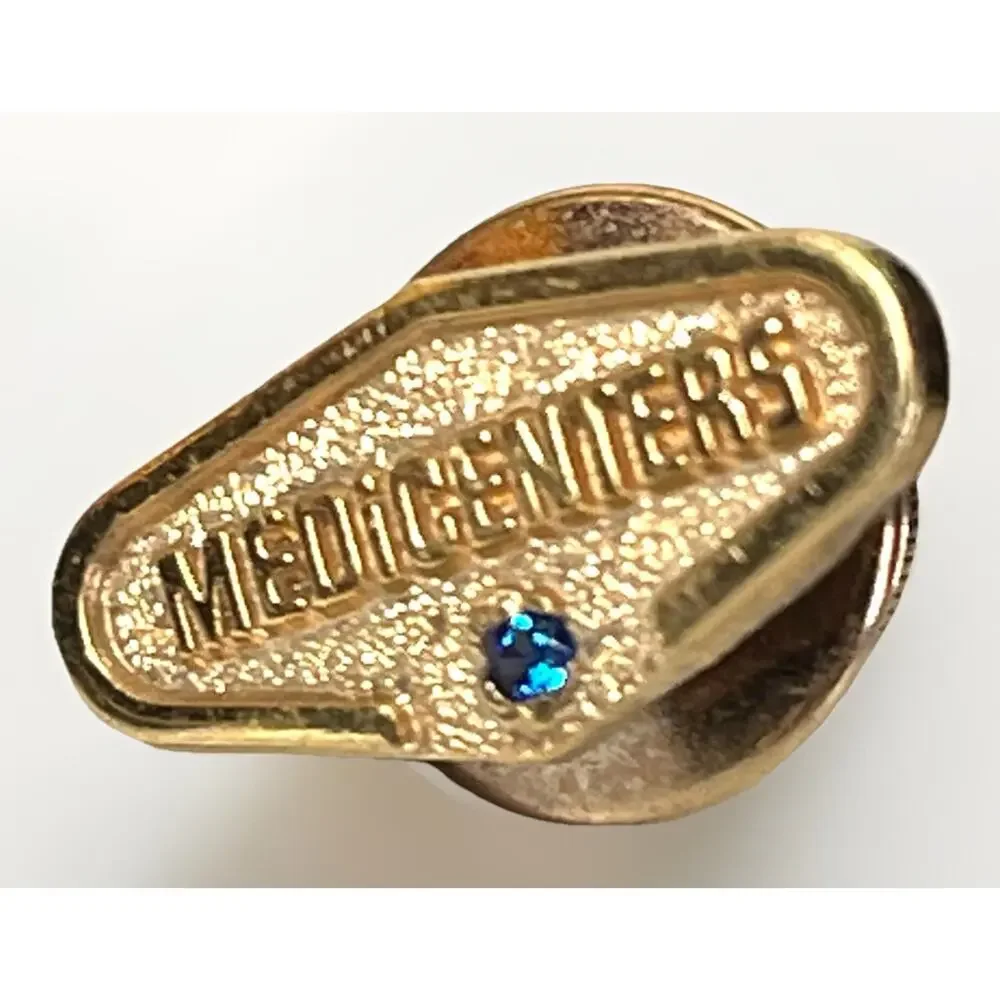 Vintage Medicenters 10K Gold Filled Lapel Pin Blue Sapphire Medical Service Pin